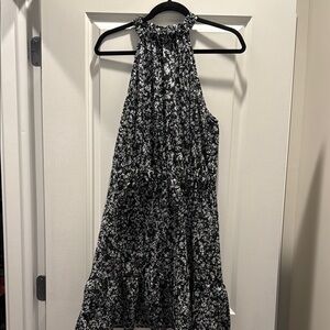 Black and White Floral Halter Dress